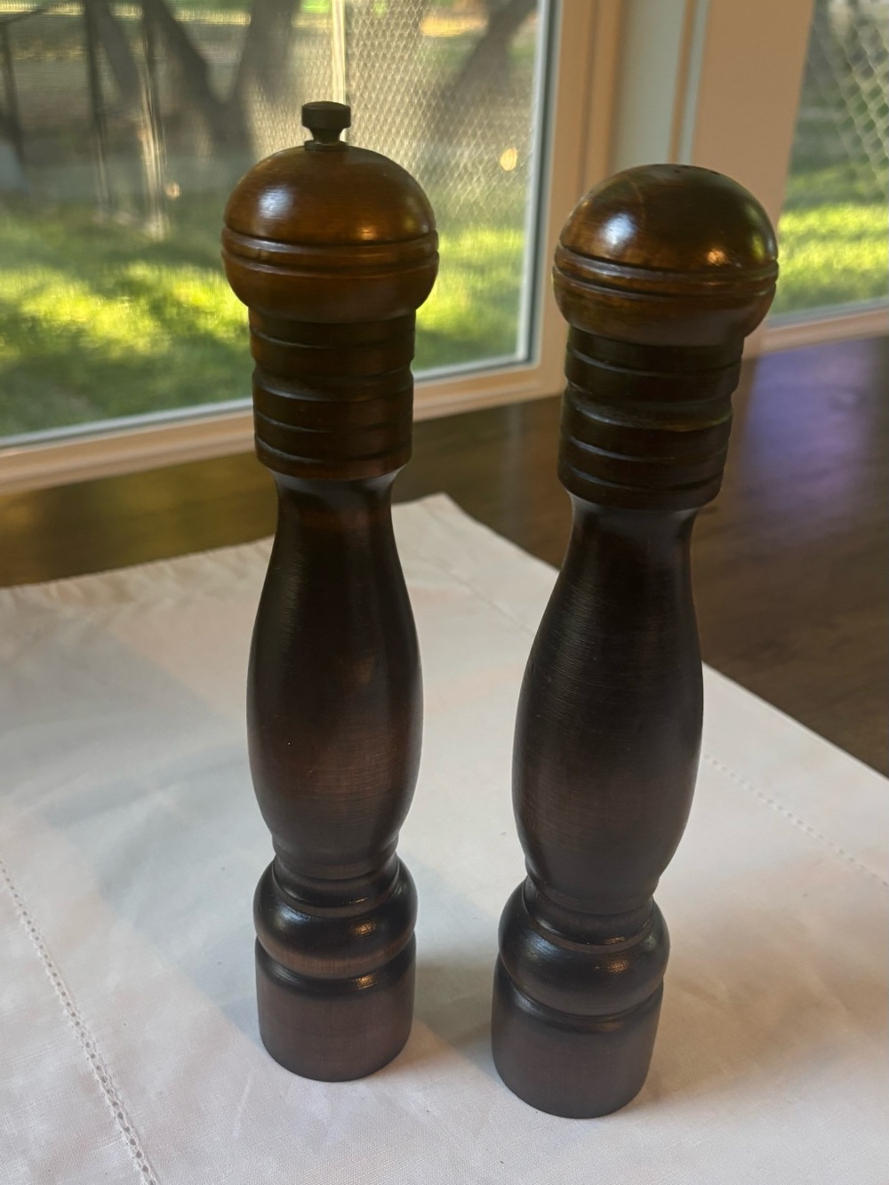 Vintage Wooden Salt and Pepper Mill Set Dark Wood